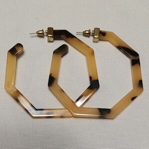 Tortoise Shell Hexagon Hoop Earrings